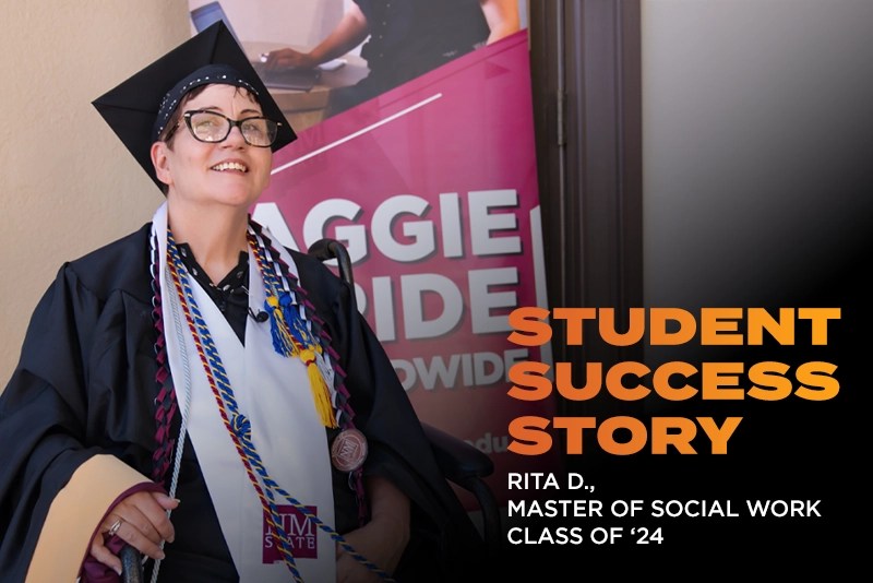 Student Success Story image of Rita D., MSW, Class of 2024 in her graduation cap and gown