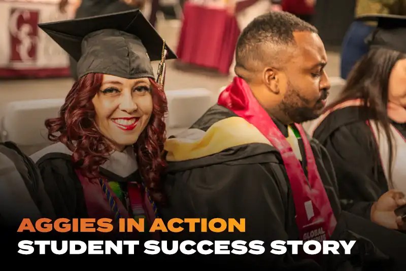 Student Success Story image of Bernadette H., Class of 2024 in her graduation cap and gown