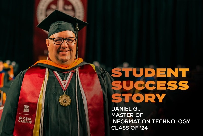 Student Success Story image of Daniel G., Class of 2024 in his graduation cap and gown