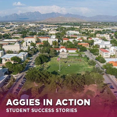 Aerial view of New Mexico State University main campus in Las Cruces, New Mexico