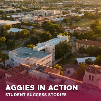 Aerial view of New Mexico State University main campus in Las Cruces, New Mexico