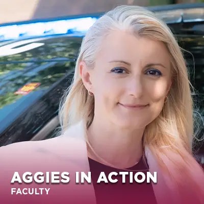 New Mexico University criminal justice instructor Marija Dimitrijevic stands beside a police vehicle