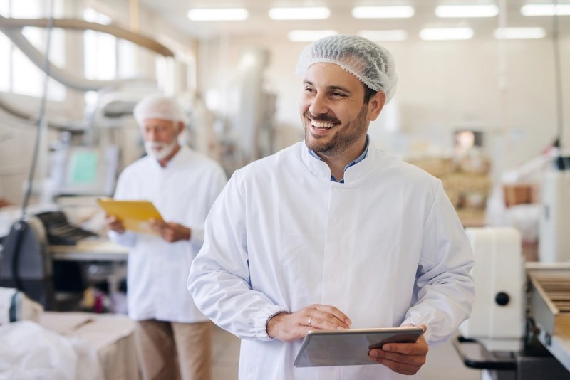 A food scientist takes notes in a test kitchen