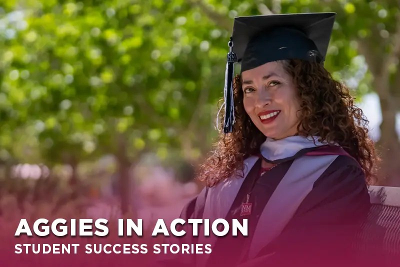 Student Success Story branded image of Sarah M., MA in Communication Studies, Class of 2025 at NMSU Global Campus