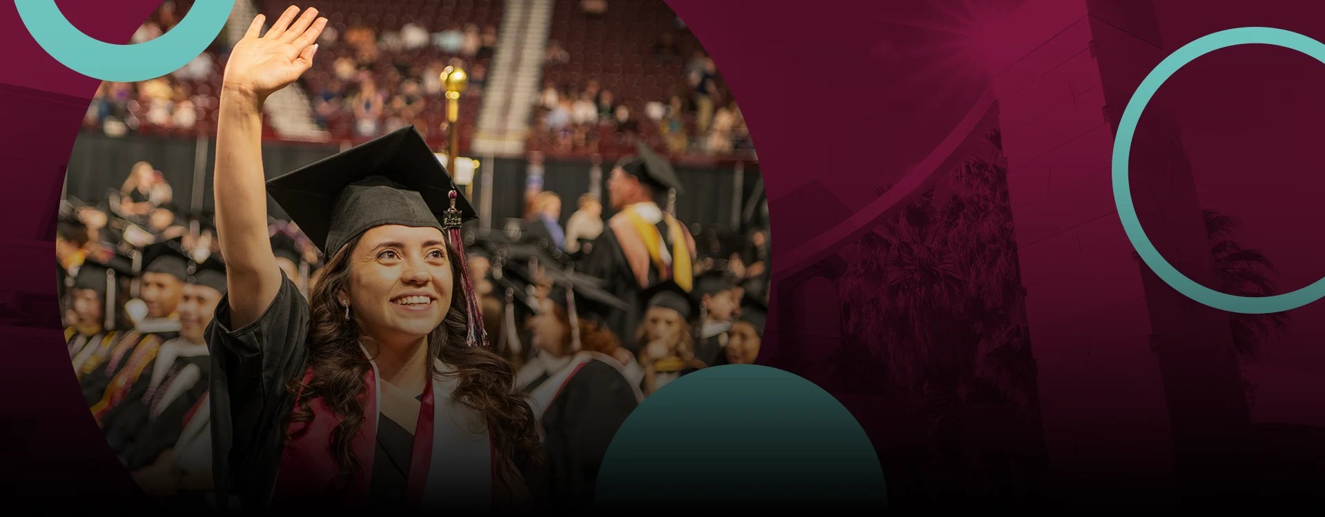 A woman in her graduation cap and gown at NMSU Global Campus