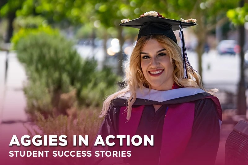 NMSU Global Campus graduate Julissa posing for a photo on her commencement day